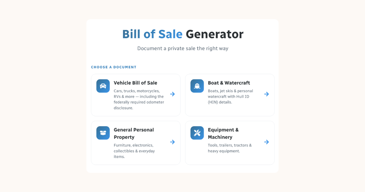 Bill of Sale Generator - JustQuickTools