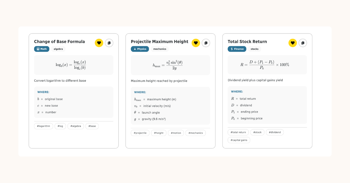 Formula Reference - Math, Physics, Finance, and more! - JustQuickTools